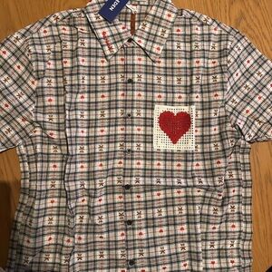 AELFRIC EDEN CROCHET HEART POCKET PLAID SHIRT - UNISEX